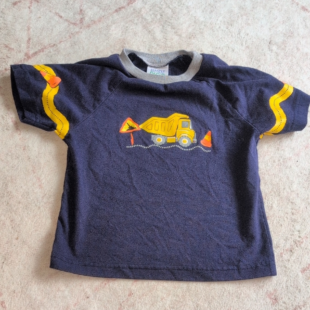 Vintage Navy Blue Kids T-Shirt with Yellow Dump Truck Design